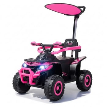 Quadriciclo Elétrico Infantil com Haste Direcionável Som e Luz (Rosa)