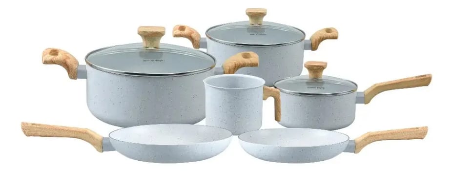 Conjunto de 6 Panelas Cerâmica Pratic Cook Indução Kit Antiaderente Soft Touch Mimo Style Cinza