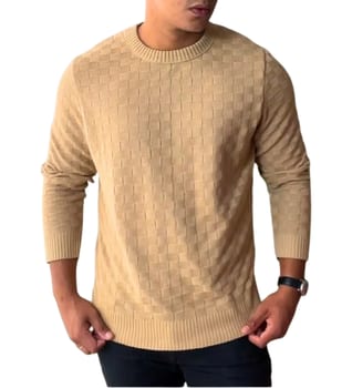 Blusa De Frio Masculina Trico Suéter Lã Gola Careca Xadrez