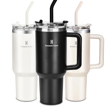 Copo Térmico 1,18L em Aço Inoxidável com Canudo, Tampa e Alça, Preto