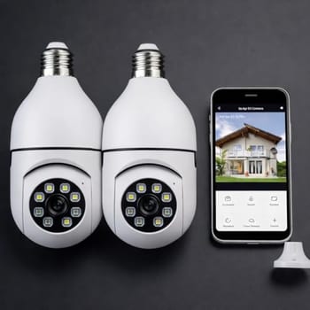 Kit 2 Câmeras Segurança IP Lâmpada WiFi Full HD 1080p com Visão Noturna Infravermelho 1080P Bivolt, Detecção de Movimento, Áudio Bidirecional, Prova