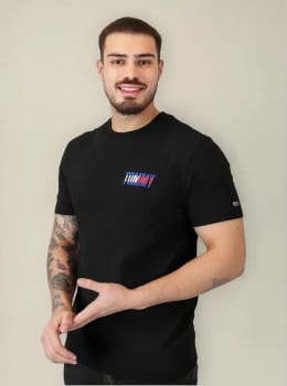 Camiseta Tommy Jeans Regular Italic Colors Logo Preta