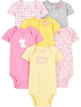 Simple Joys by Carter's Pacote com 6 bodies de manga curta para bebês meninas, Rosa/amarelo, 3-6 Meses
