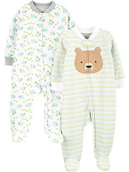 Simple Joys by Carter's Pijama e brincadeira unissex de algodão para bebês, pacote com 2, urso branco/tartaruga, 0 a 3 meses
