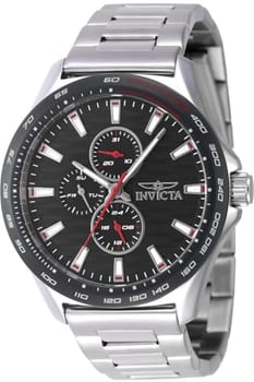 Invicta Relógio masculino Racing de 44 mm, aço inoxidável, mostrador preto, quartzo VH67, Preto