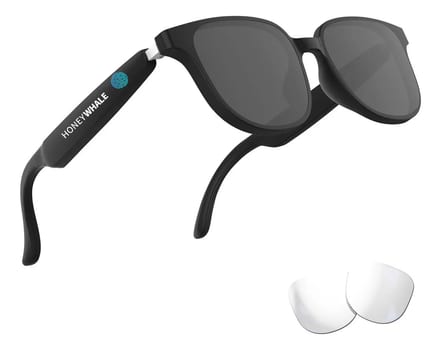 Honeywhale Gl-08 Óculos Sol Bluetooth, Proteção Uv400 Armação Preto Lente Preto Desenho Espelho