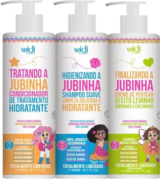 Kit Infantil Widi Care Jubinha Shampoo Condicionador Creme de Pentear Levinho 300ml