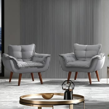 Kit 2 Poltrona Decorativa Opala Para Sala Recepção Luxo Cor Cinza