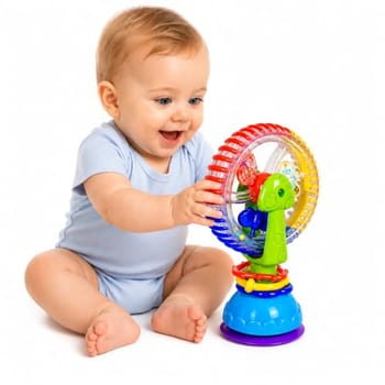 Brinquedo Educativo para Bebê com Ventosa Giratório – Chocalho Sensorial Infantil, Roda Gigante Giratória Colorida, Estimula Coordenação Motora