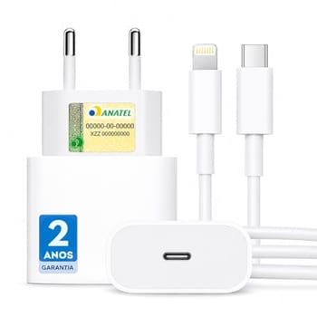 Kit Carregador Turbo 25W Compativel c/I.Phone 8 X Xr 11 12 13 14 Pro Max Linha Premium com Cabo USB-C, Saída iOS + Fonte Carregador Ultra Rápido