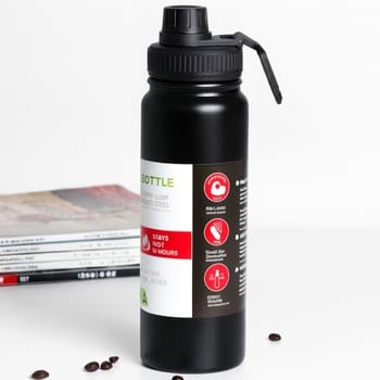 Garrafa Térmica Esportiva 800ml Aço Inox 304 Preta Academia Tampa Antivazamento Alça Dobrável BPA Free Parede Dupla Vácuo Fria 12h Quente 8h Infusor