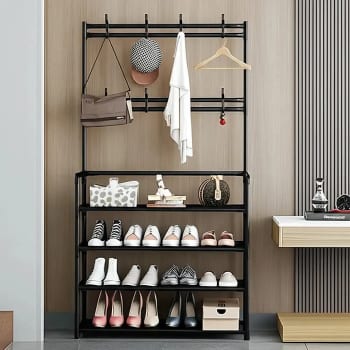 Vittak Sapateira Organizador Vertical Cabideiro Roupa Prateleiras Sapatos Bolsa Multiuso Cor Preto