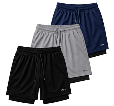 Kit 3 Bermudas 2 Em 1 Short Duplo Masculino Academia Treino Preto-cinza-marinho Liso M