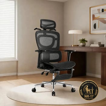 Cadeira De Escritório Ergonômica Giratoria Nr17 Malha Respirável Com Suporte Lombar Adaptável Apoio Para Pés Retrátil Encosto Ajustável Seis Posições
