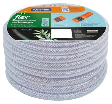 Mangueira Flex para Jardim, com Engates Rosqueados e Esguicho, Tramontina, 30 M, Transparente