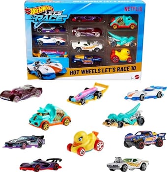 Hot Wheels Diecast Veículo de Brinquedo Let's Race Embalagem com 10 Carros Surpresa para crianças a partir de 3 anos