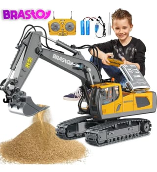 Brastoy Escavadeira De Controle Remoto Cor Amarelo Personagem Realista Escala 1:20