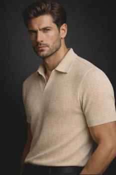 Camisa Camiseta Polo Masculina Texturizada Sem Botão - R$ 49