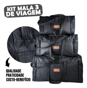 Kit Malas 3 Peças De Viagem Preto Grande, Média E Pequena