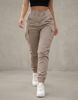 Calça Cargo Jogger Jeans Feminina Cintura Alta Com Lycra