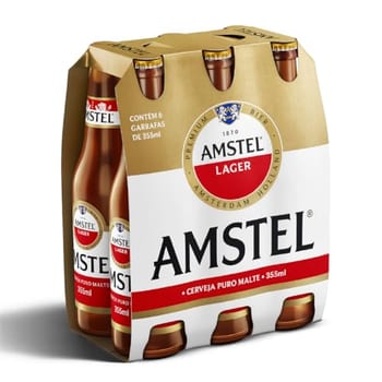 Amstel Cerveja Lager Puro Malte, Pack de 6 Long Neck 355ml
