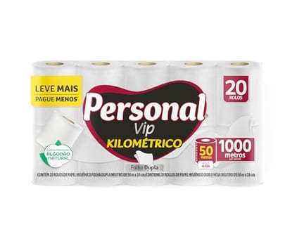 Personal Papel Higiênico Kilométrico Folha Dupla, Com 20 Rolos 50M