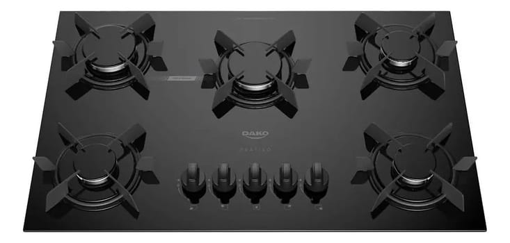 Cooktop 5 Bocas Dako Pratiko com Mesa de Vidro Acendimento Super Automático e Mega Chama Preto Bivolt