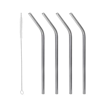 LYOR - Conjunto 4 Canudos de Aço Inox Reutilizáveis com Escova para Limpeza 21,5cm