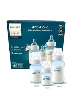 Kit Triplo Mamadeira Anti-Colic Philips Avent 125ml + 260ml + 330ml Azul