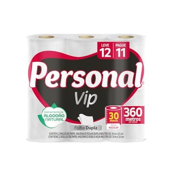 Personal VIP - Papel Higiênico, Folha Dupla, 12 unidades (Embalagem pode variar)