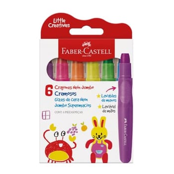 Giz de Cera Jumbo Faber-Castell Little Creatives Neon com 6 Cores