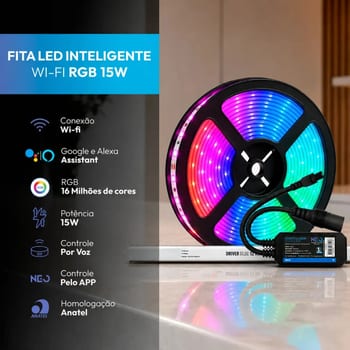 Fita Led Inteligente Wi-fi 2.4 Ghz 15w 5 Metros 2700k/6500k Rgb Colorido 12v + Controlador Inteligente + Driver Cod: Neo001757-k001 Neo Avant 127/220v