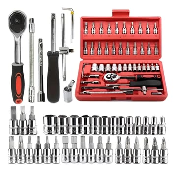 Kit Chave Catraca Soquete 46 Peças Jogo Ferramentas Cromo Vanádio Manutenção de Carros e Motos
