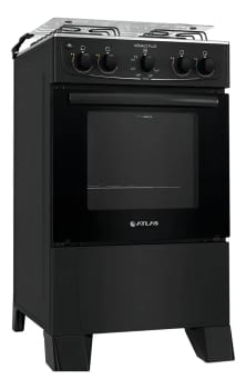 Fogão 4 Bocas Atlas Mônaco Plus Preto Com Mesa Inox E Acendimento Automático Bivolt