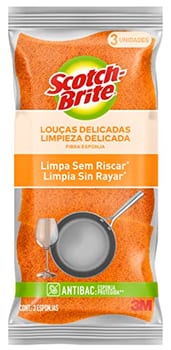 SCOTCH-BRITE 3M Esponja para Louças Delicadas Cor Laranja 3 Unidades