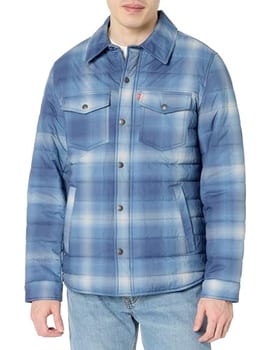 Levi's Jaqueta bomber masculina acolchoada, Xadrez índigo vintage, P