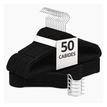 Kit 50 Cabides Veludo Preto Antideslizante 360° Camisetas Blusas Calças