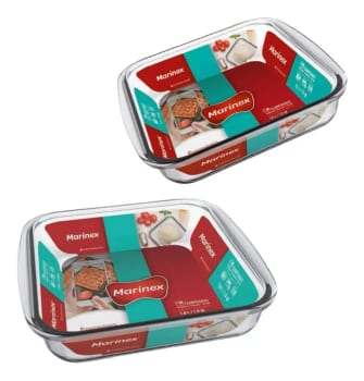 Jogo Assadeira Quadrada Vidro Marinex 2 Peças