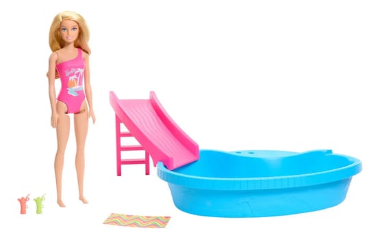 Conjunto Piscina Glam Com Boneca Barbie Com Maiô Rosa Multicolor
