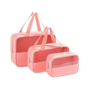 Kit Necessaire Transparente 3 em 1 Bolsa de Viagem para Maquiagem e Higiene Pessoal Unissex – Grande Capacidade, Organizador em PVC Impermeável, Ideal