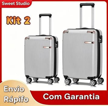 Kit Com 2 Malas de Viagem Rígidas em Polipropileno YGM Malas Prateado Com Rodas 360° e Zíper Extensível