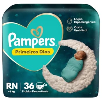 Fralda Pampers Primeiros Dias Tamanho RN (Até 4 kg), 36 Unidades