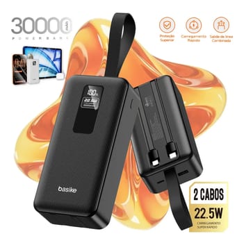 Power Bank KiNVO Turbo 2.0 de 30000 mAh com Cabo e Display Digital para Celular