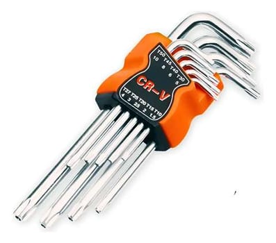 Kit Chave Allen 9 Peças Aço Crv Torx Furo Flor Hexagonal Prateado