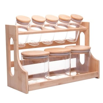 WOLFF - Conjunto 8 Potes em Borossilicato com Tampa Hermética e Rack em Bambu 500ml/120ml