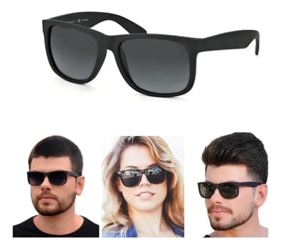 Óculos Sol Masculino Preto Polarizado Quadrado Estilo Justin