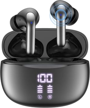 Fone de Ouvido Sem Fio Bluetooth 5.3 com Cancelamento de Ruído, 50H Playback, LED Power Display, Fones de Ouvido Intra-Auriculares com Microfone
