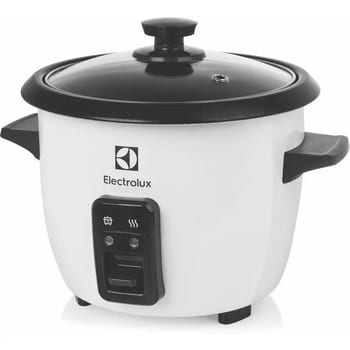 Panela Elétrica Electrolux vapor arroz capacidade 1,3L 7 xícaras manter aquecido panela removível antiaderente tampa vidro RCB50 branca por Rita Lobo​
