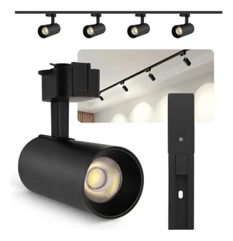 Kit Trilho Eletrificado 1m Preto + 4 Spots 10w Led 3000k Luz Quente Direcionável