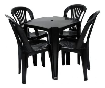 Jr Plasticos Kit Mesa Plástico Quadrada Preta com 4 Cadeiras Bistrô 70cm